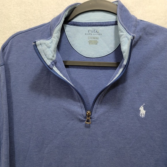 Polo Ralph Lauren Sweater Men Large Blue 1/4 Zip Pullover Long Sleeve Preppy - Picture 1 of 9